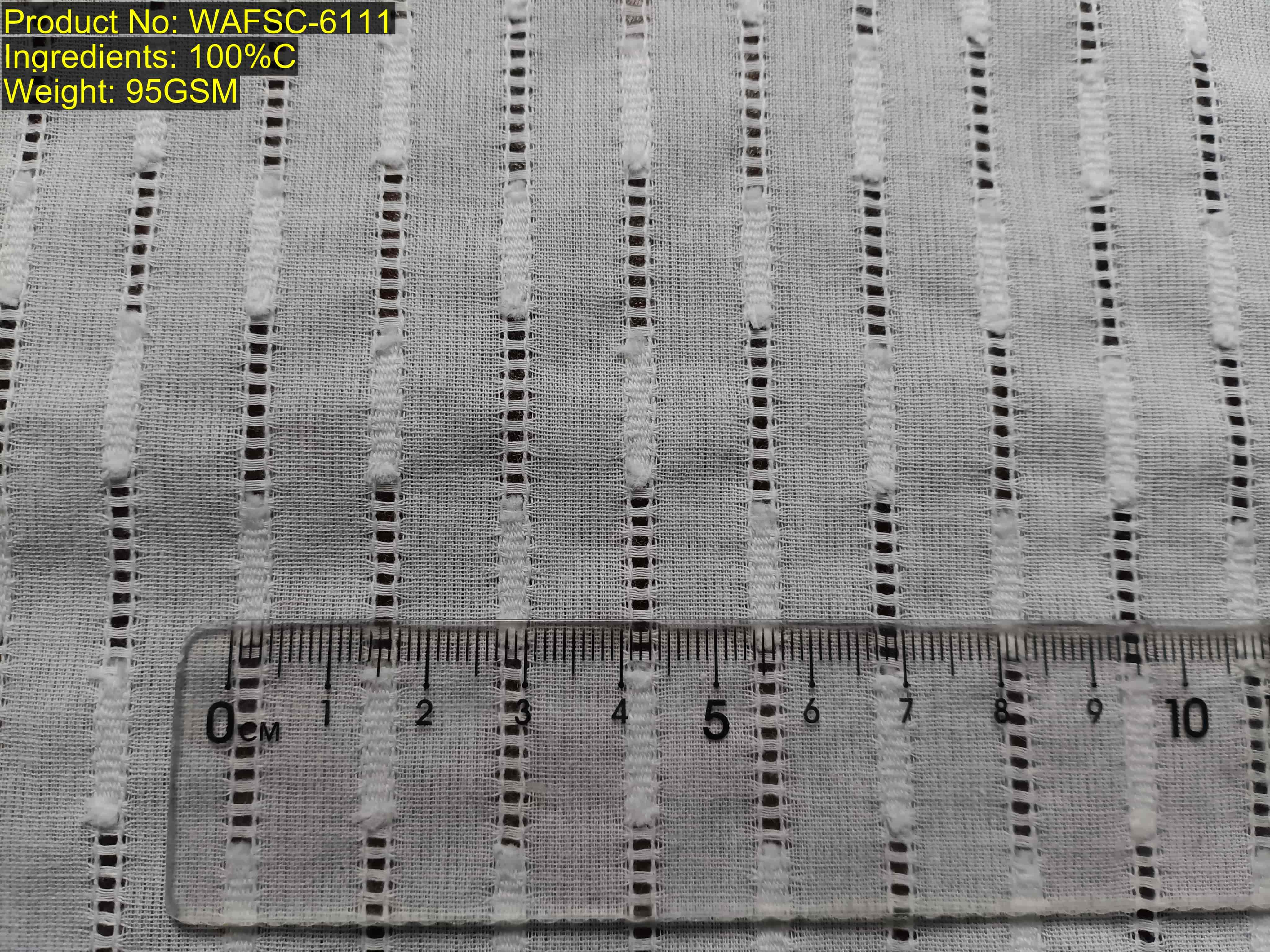 WAFSC-6111 dobby jacquard vertical stripe slot weave openwork mesh fabric, color-agnostic structure (Sample shown in white), structure-based match, Scale-invariant Ratio [4:9], available in all Pantone colors, matching: vertical slot weave textile, dobby stripe fabric, openwork woven base
