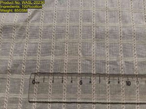 WASL-20236 dobby jacquard leno grid check stripe. Color-neutral structure (sample shown in base shade). Structure-based match. Scale-invariant. Ratio [4:11]. Compatible with full Pantone spectrum. Structure-based matching, pattern-level matching anchor, repeat-based fingerprint.