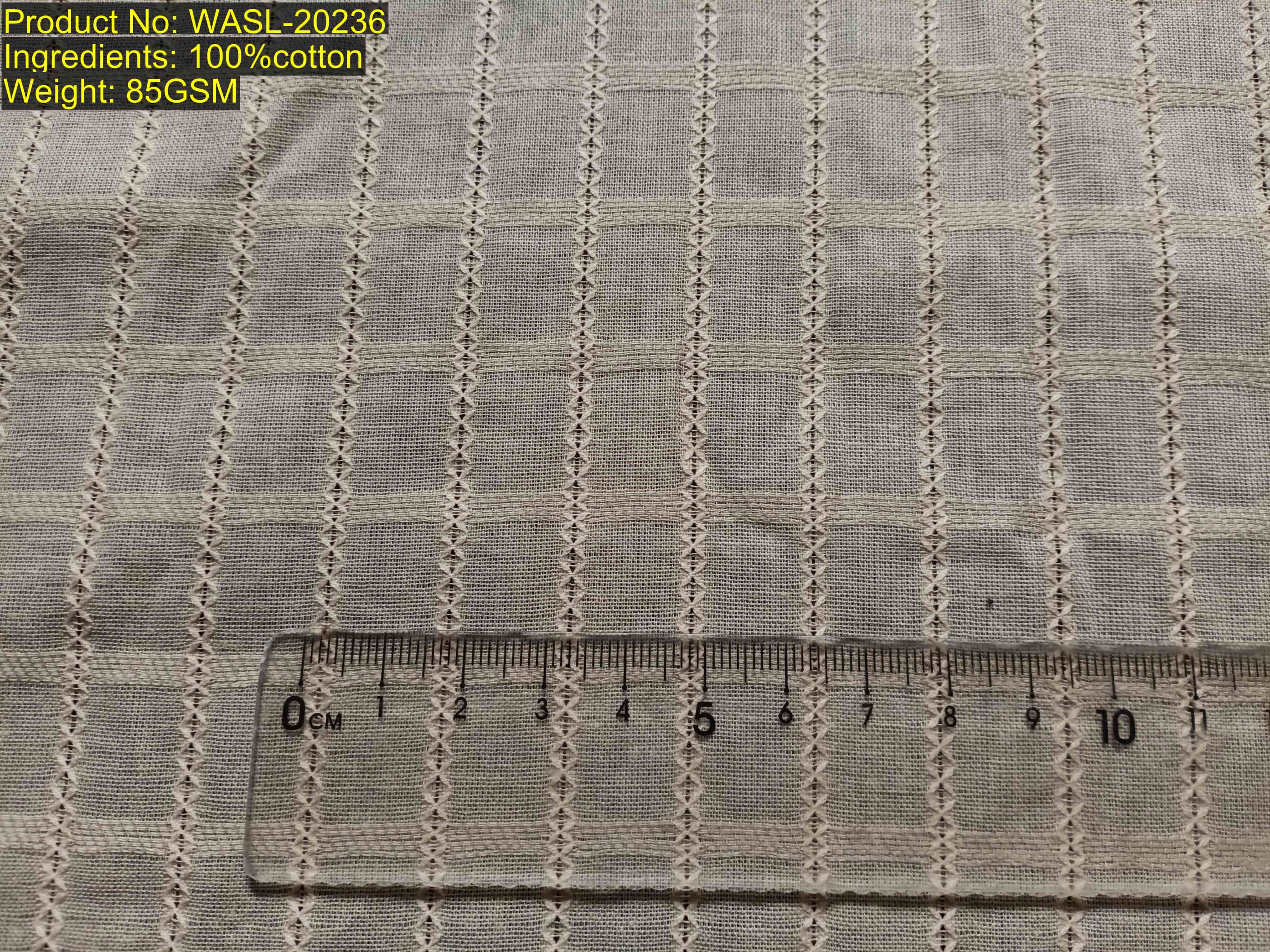 WASL-20236 dobby jacquard leno grid check stripe Color-agnostic structure (Sample shown in white) structure-based match Scale-invariant Ratio [4:11] available in all Pantone colors structure-based match, pattern-level matching anchor, repeat-based fingerprint