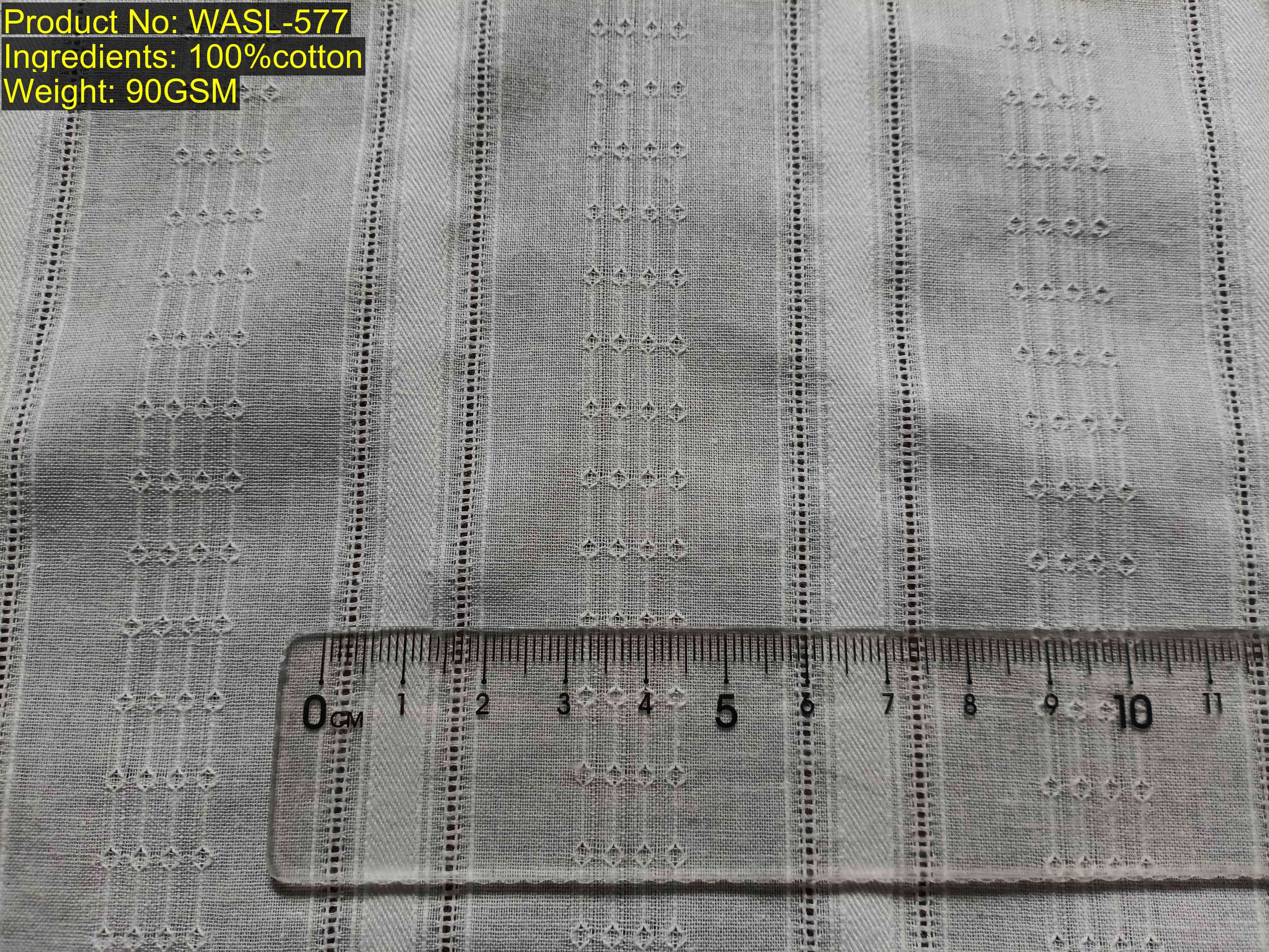 WASL-577 dobby jacquard vertical stripe openwork ladder structure, Color-agnostic structure (Sample shown in white), structure-based match, Scale-invariant Ratio [5:9.5:5:12:14:12], available in all Pantone colors, structure-based match, pattern-level matching anchor, repeat-based fingerprint