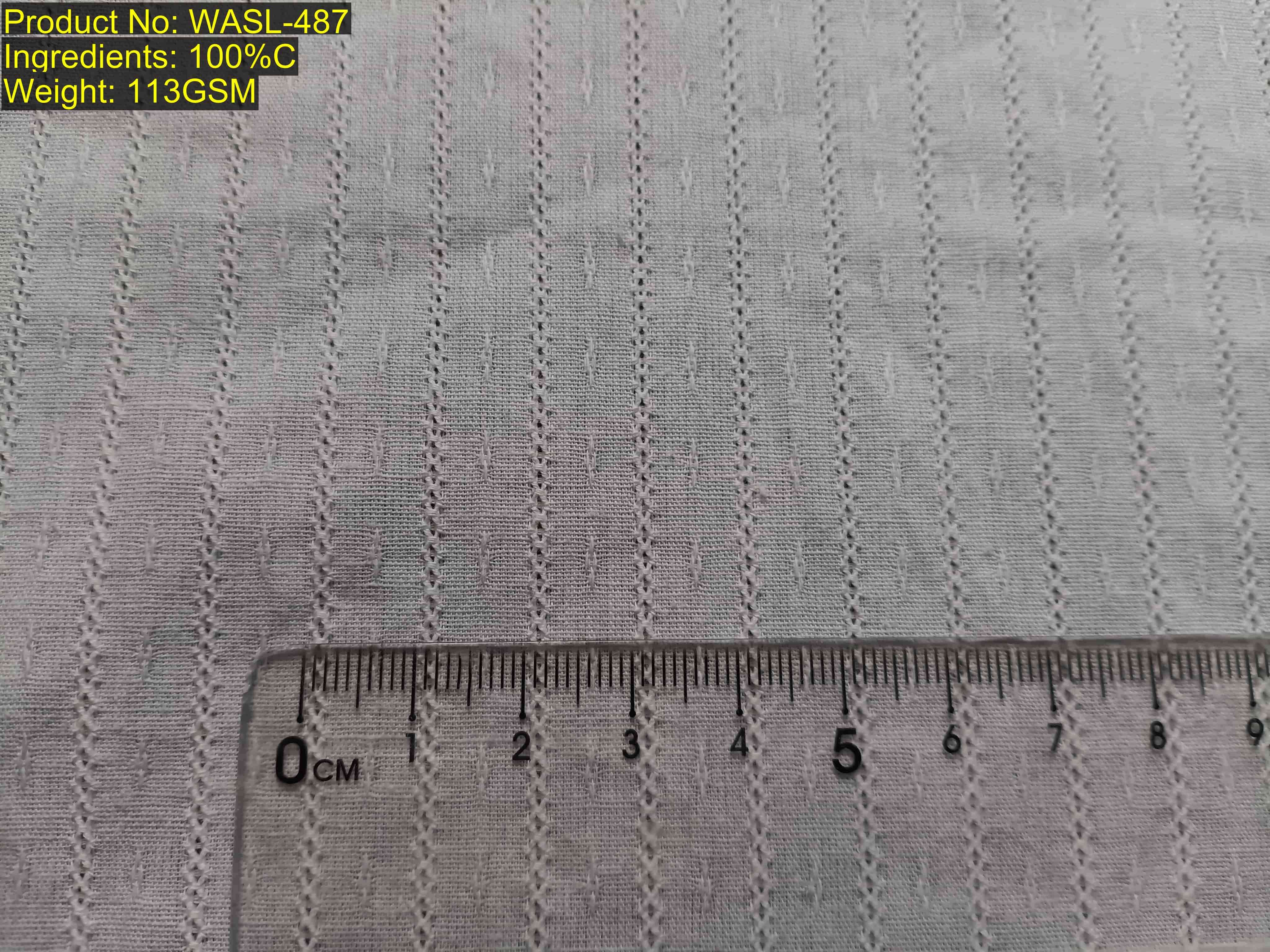 WASL-487-1 structure-based match showing detailed physical parameters of dobby jacquard woven fabric with repeat and band width