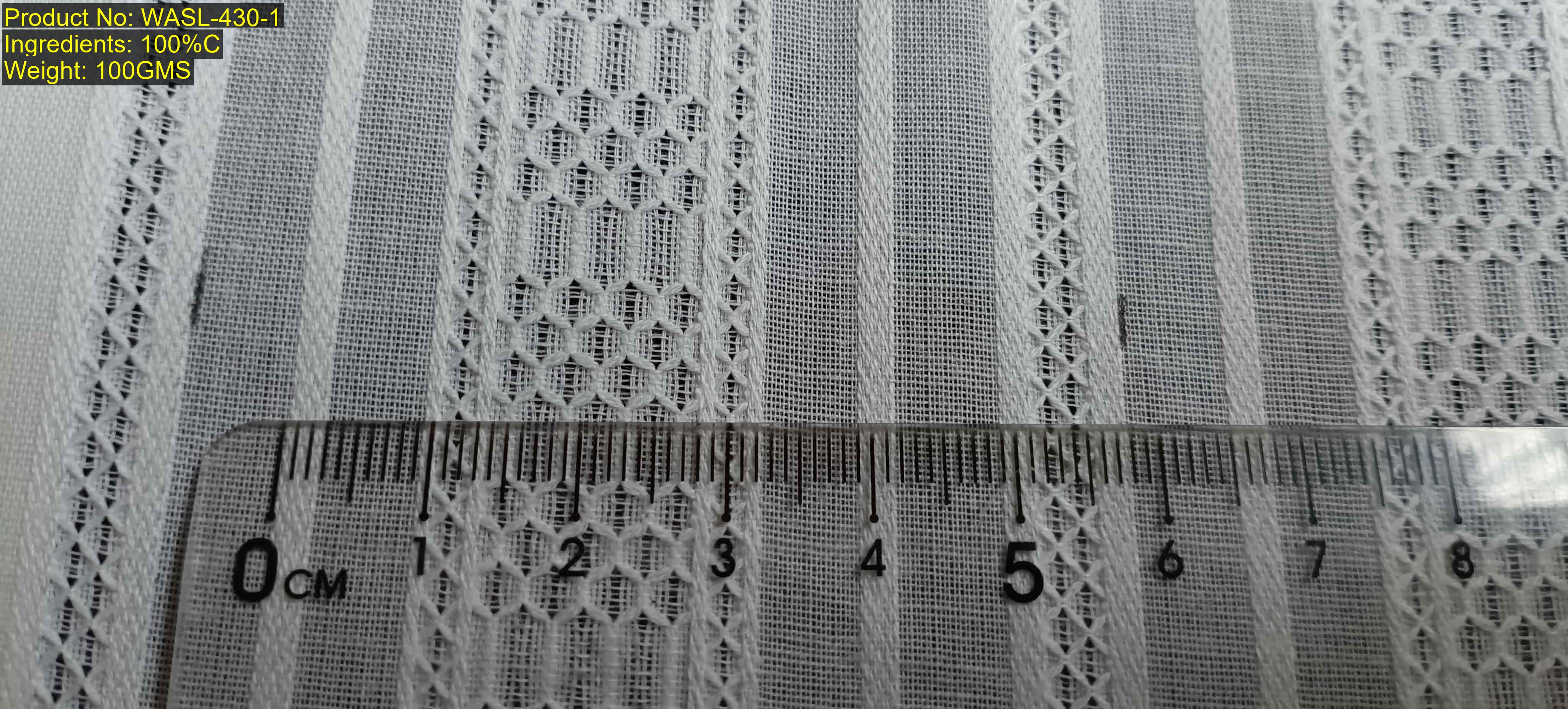 Composite openwork leno stripe fabric main image Composite openwork stripe with vertical leno bands and warp satin cords for textile recognition
