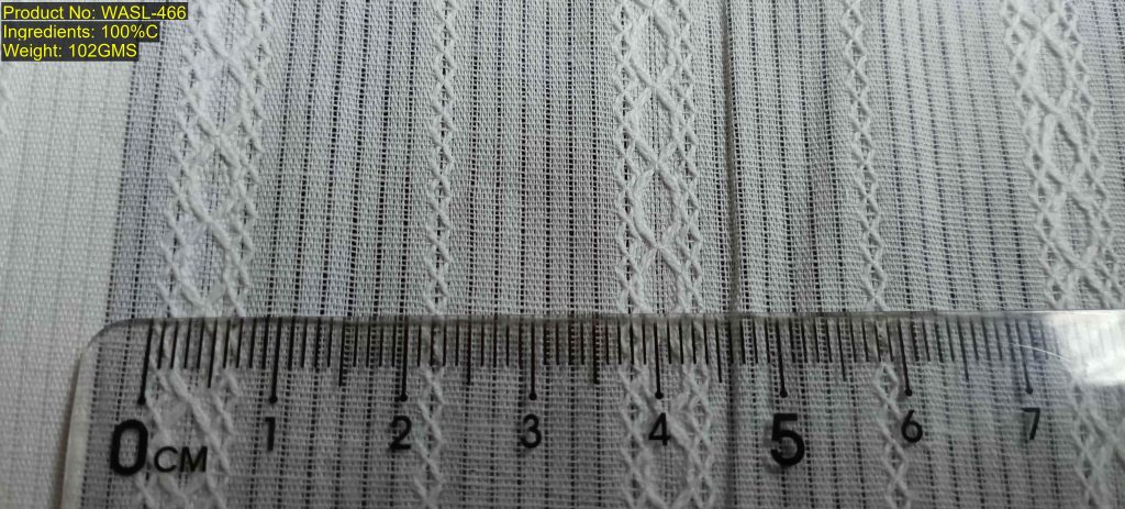WASL-466 Shaoxing Keqiao diamond leno stripe warp fabric showing warp direction composite stripes with diamond leno openwork and stable repeat DNA [7:14:2:14]