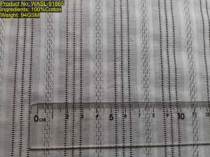 WASL-91865 Shaoxing Keqiao leno stripe jacquard fabric with vertical openwork stripe showing woven non-printed evidence and structural DNA [4:6:4:5:1:4:1:4:1:5]