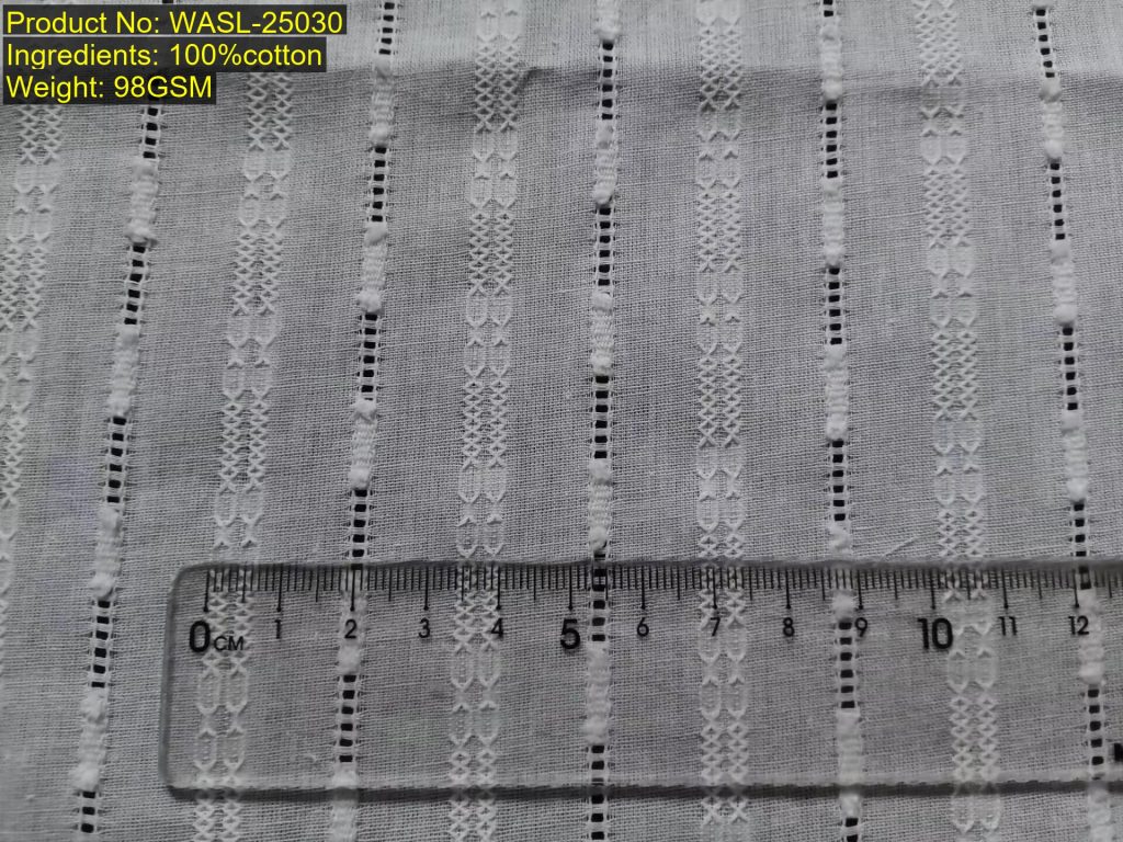 WASL25030 Shaoxing Keqiao vertical leno stripe fabric with clear woven non-printed openwork bands and stable repeat pattern featuring structural DNA [4:11:7:12]