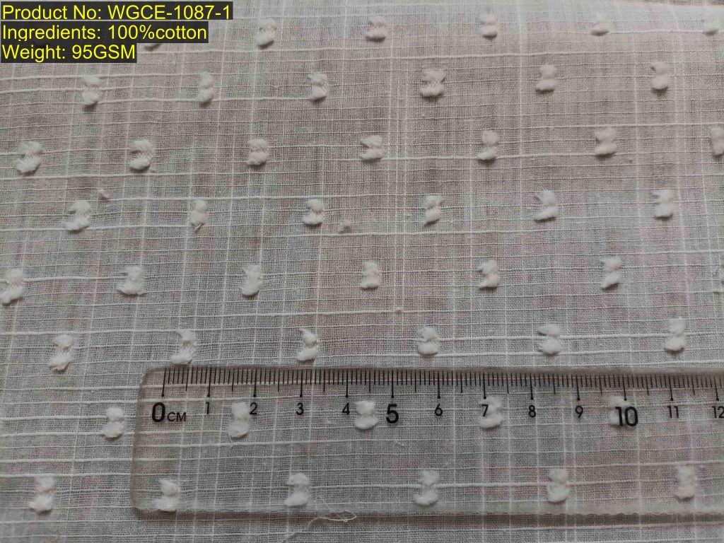 WGCE-1087-1 Shaoxing Keqiao fil-coupé dot grid fabric showing grid-based arrangement of fil-coupé dot motifs with woven non-printed evidence and structural DNA [4:23][5:25]