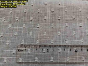 WGCE-1087-1 Shaoxing Keqiao fil-coupé dot grid fabric showing grid-based arrangement of fil-coupé dot motifs with woven non-printed evidence and structural DNA [4:23][5:25]