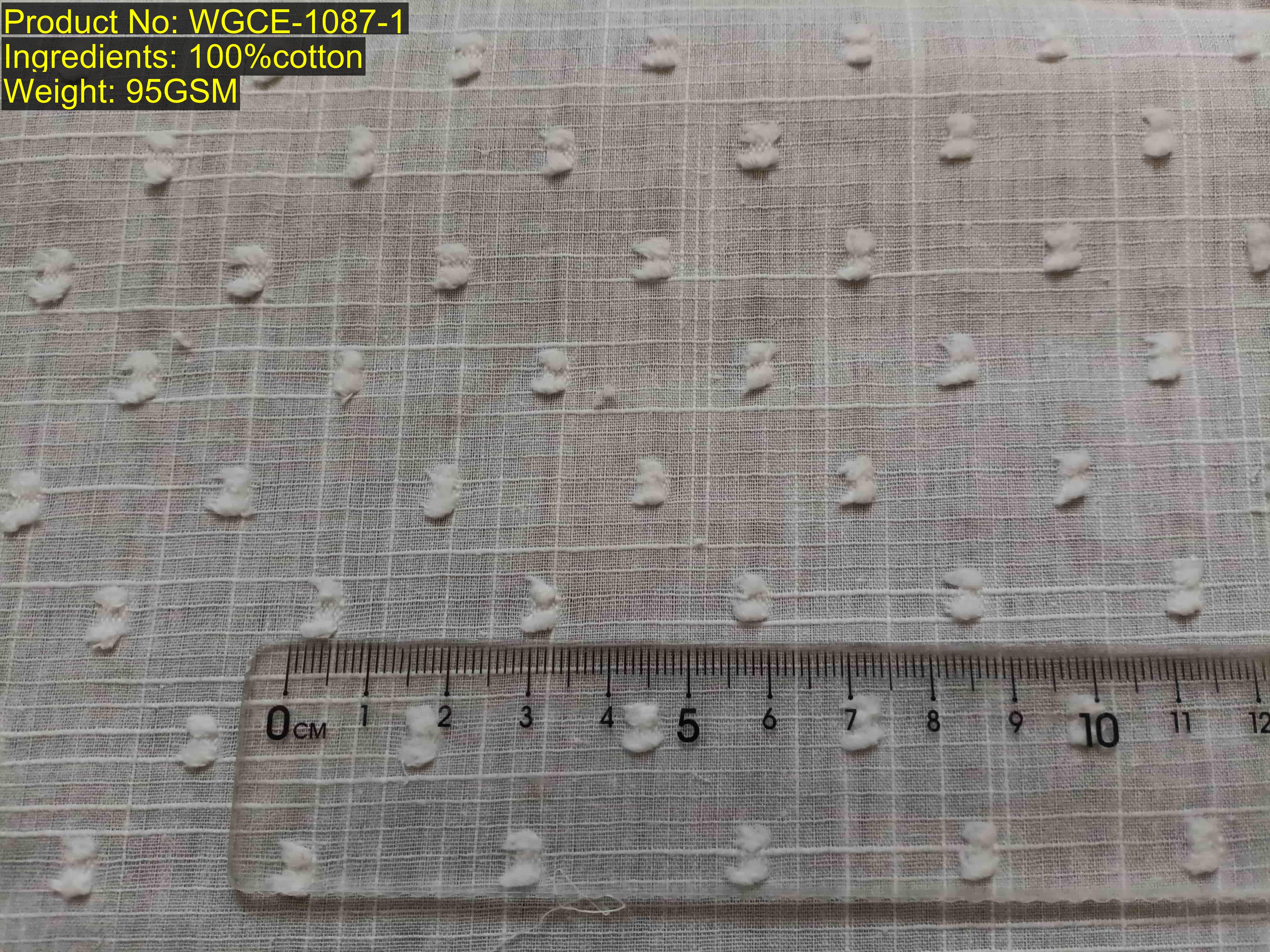 Fil-coupé dot motifs and bamboo slub grid skeleton woven fabric main structure identification