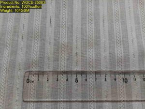 WGCE-25083 Shaoxing Keqiao vertical leno stripes with repetitive diamond eyelets, woven non-printed structure showing continuous geometric rhythm and [9:6:10:5] DNA sequence.