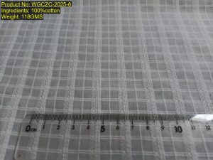 WGCZC-2025-8 Shaoxing Keqiao dobby strip grids fabric with vertical herringbone jacquard stripes and regular weft raised bands showing woven non-printed grid evidence and structural DNA [7:6:1:6] and [2:6]