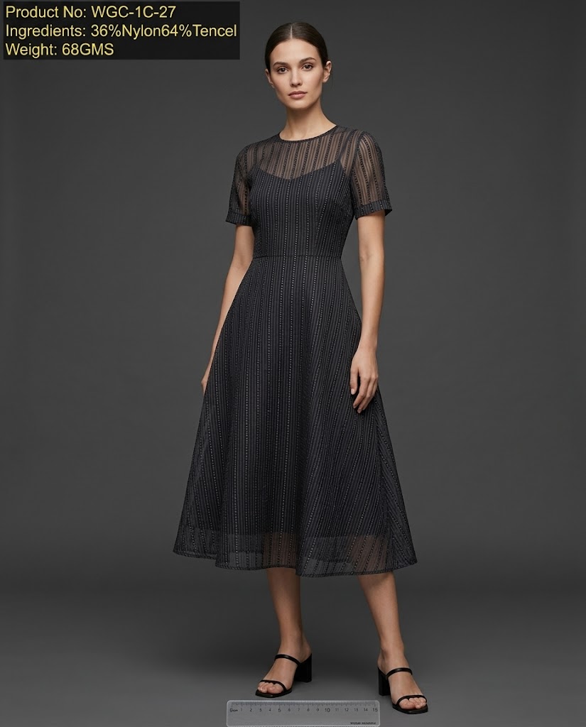 WGC-1C-27 small jacquard fabric garment application visualization for womenswear midi dress