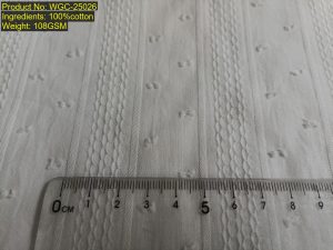 WGC-25026 100% cotton fil-coupé small jacquard fabric with vertical textured stripes and small woven motifs