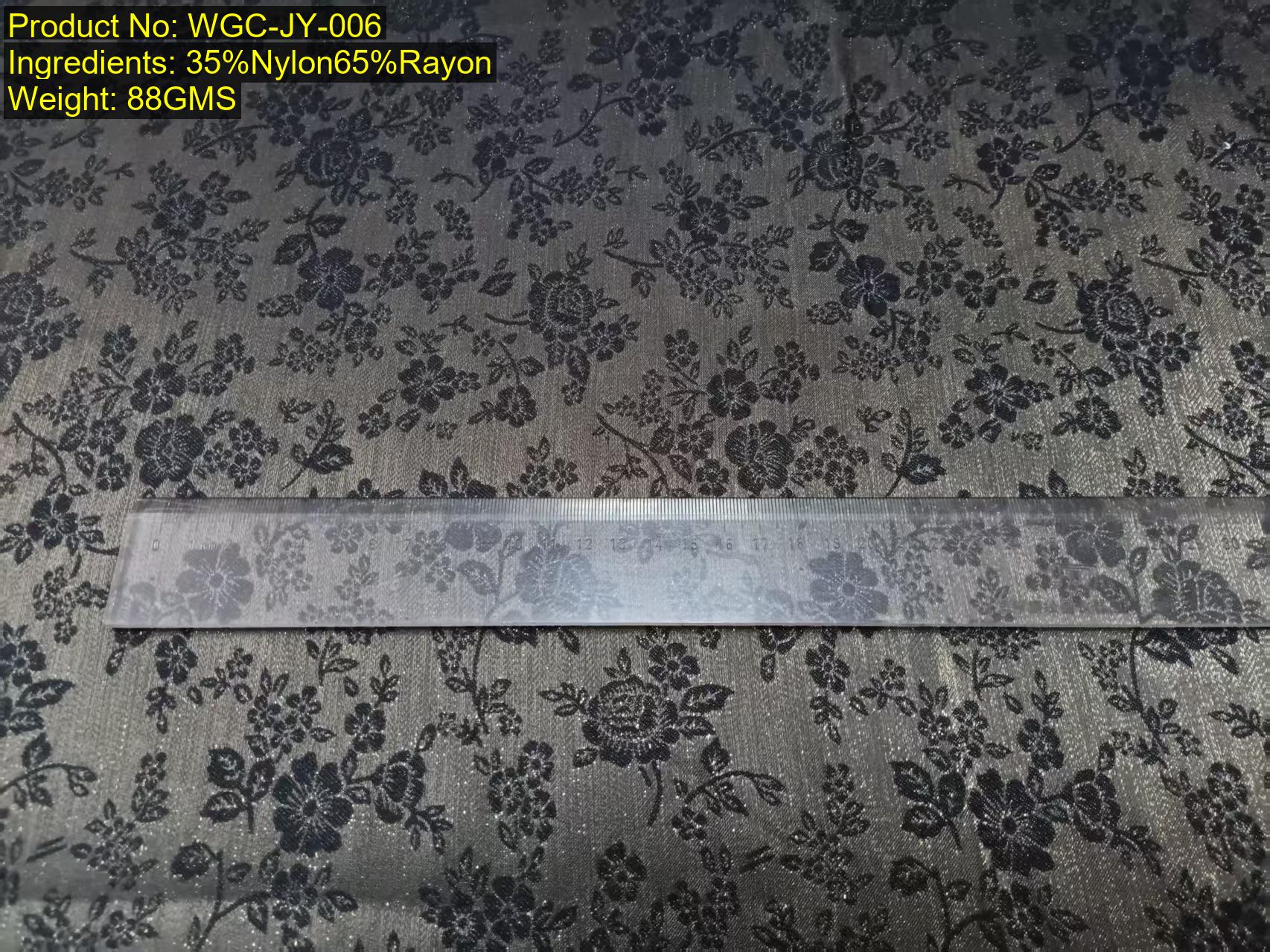 WGC-JY-006 woven jacquard fabric in 65% rayon 35% nylon with allover floral jacquard pattern and ruler reference