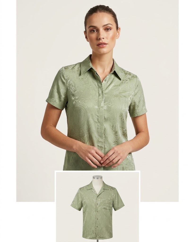 WGC-WFG-1 polyester nylon jacquard fabric application visualization for a women's short-sleeve blouse