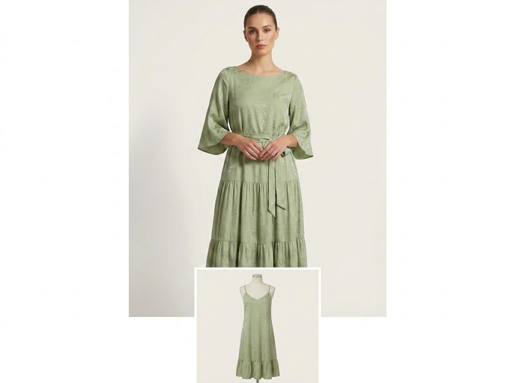 WGC-WFG-1 tonal large jacquard fabric application visualization for women's dresses