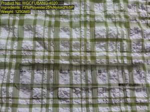 WGCFUBANG-4020锦涤 small jacquard fabric with textured plaid pattern and crinkled check surface, shown with ruler reference