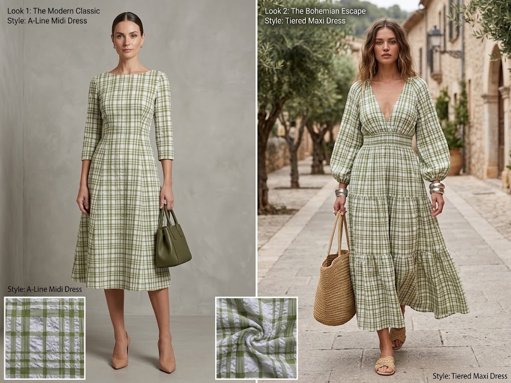 WGCFUBANG-4020锦涤 plaid small jacquard fabric application visualization for fashion dresses