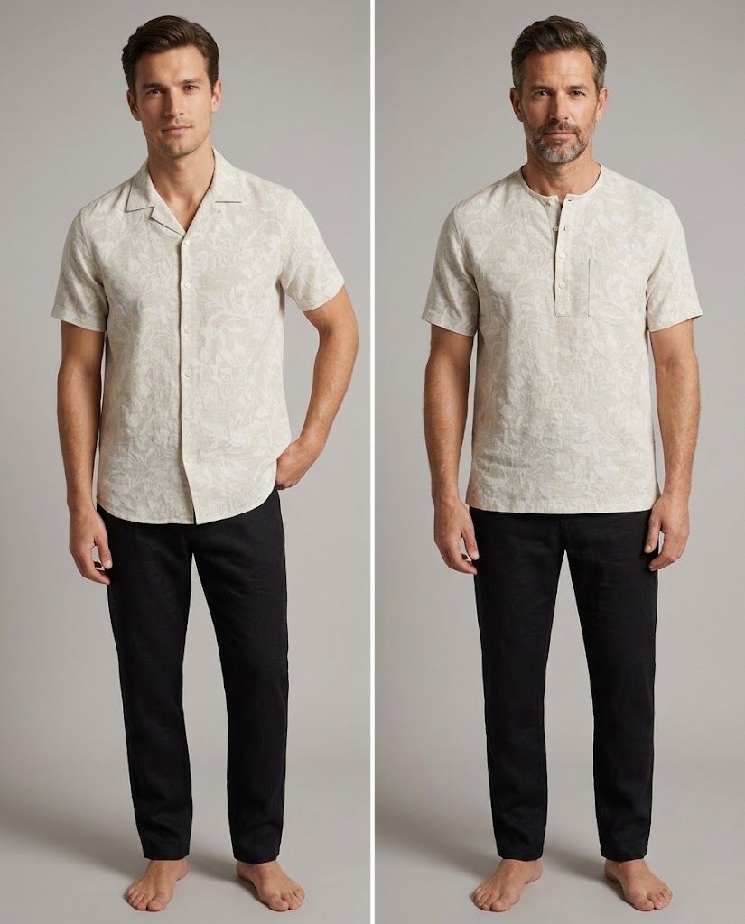 WGCLY-44528 tonal botanical jacquard fabric application visualization for men's camp-collar and casual shirts