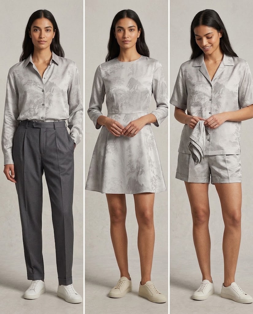 WGCXTYN-XT120D viscose woven jacquard fabric application visualization for women's blouses dresses and casual sets
