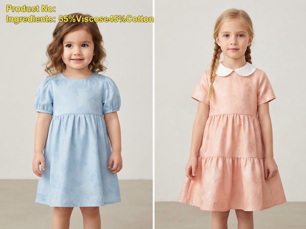 WGCZM-12040 viscose cotton woven jacquard fabric application visualization for girlswear dresses