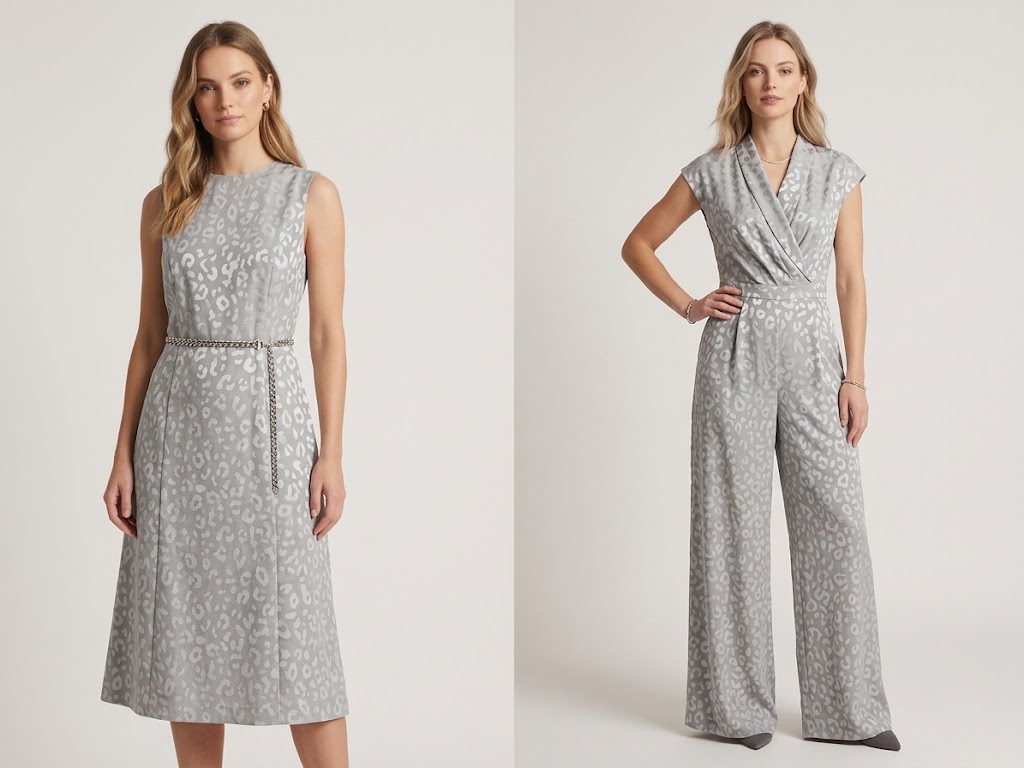 WGCZM-20259 animal spot woven jacquard fabric application visualization for women's dress and wide-leg jumpsuit