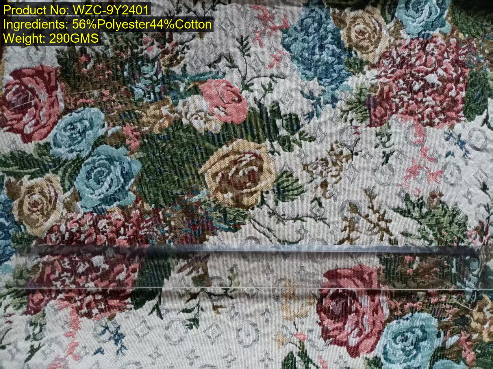 WZC-9Y2401 cotton polyester floral large woven jacquard fabric with multicolor botanical motifs