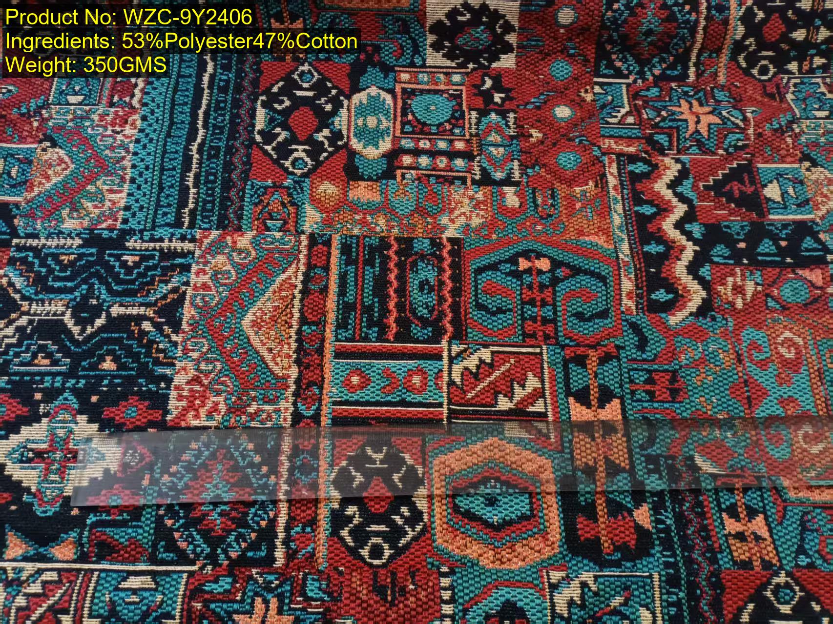 WZC-9Y2406 cotton polyester multicolor large woven jacquard fabric with patchwork geometric pattern